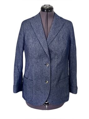 Akris Navy Cashmere Cotton Blend Luxe Denim Blazer, Size 12